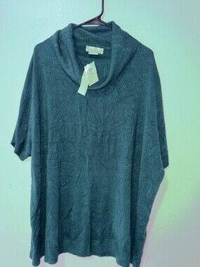 Nouveaux Green Ribbed Knit Cowl Neck Pullover Sweater Short Sleeve L